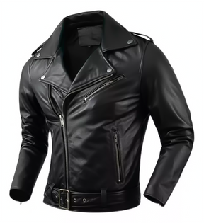 Jaqueta Masculina de Couro Nobre com Cinto Frontal