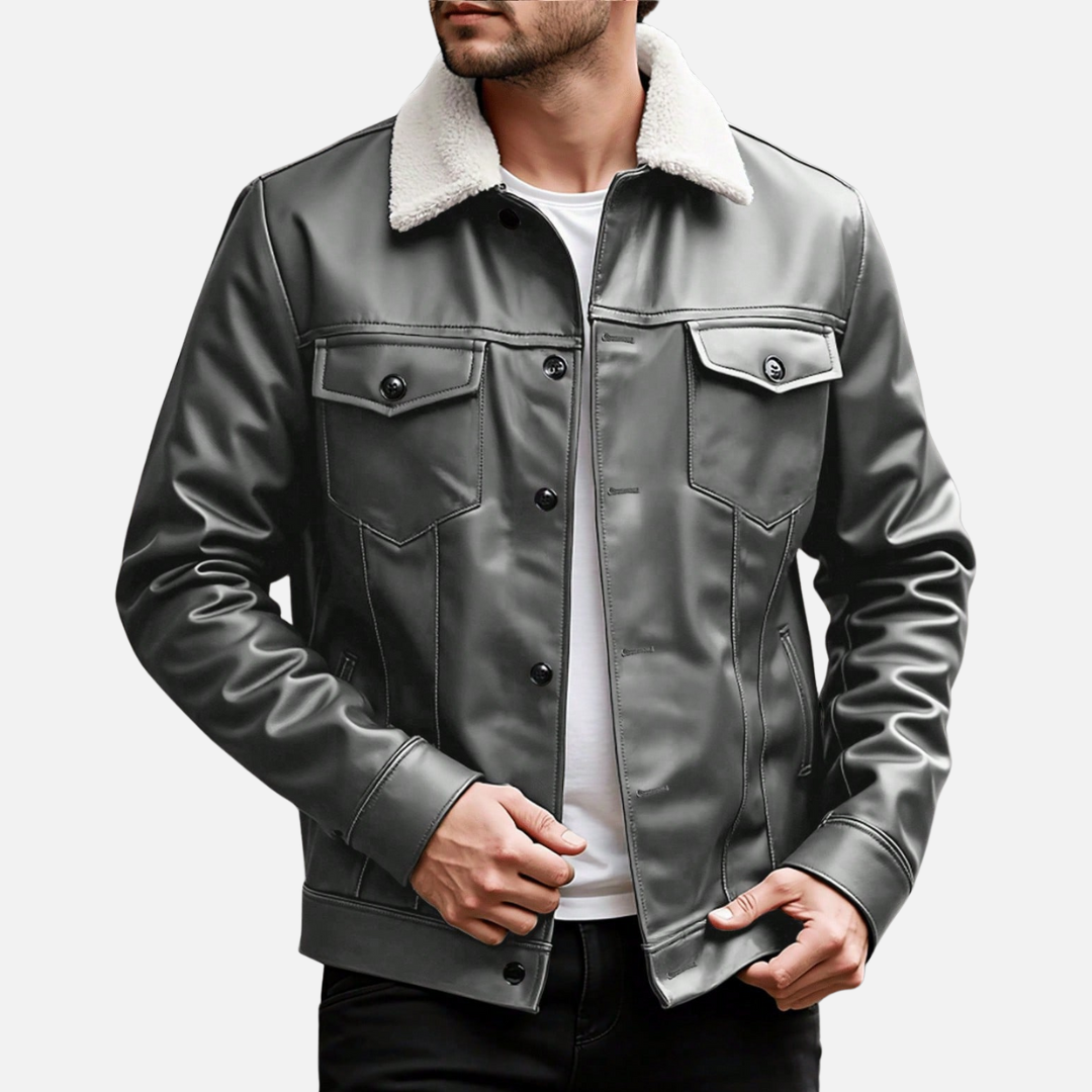 Jaqueta de Couro Masculina Rafinno com Gola Forrada