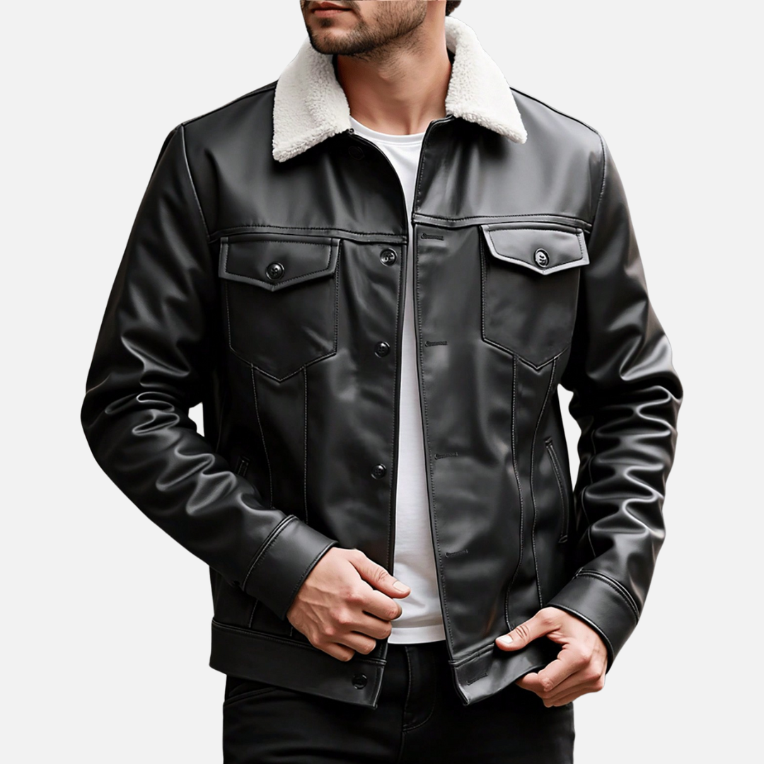 Jaqueta de Couro Masculina Rafinno com Gola Forrada