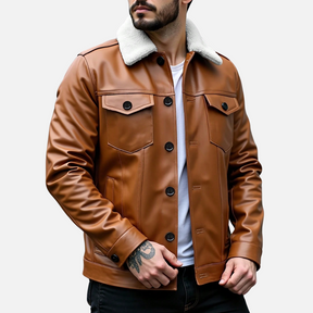 Jaqueta de Couro Masculina Rafinno com Gola Forrada
