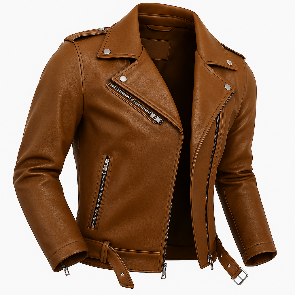 Jaqueta Masculina de Couro Nobre com Cinto Frontal - Lojas Rafinno