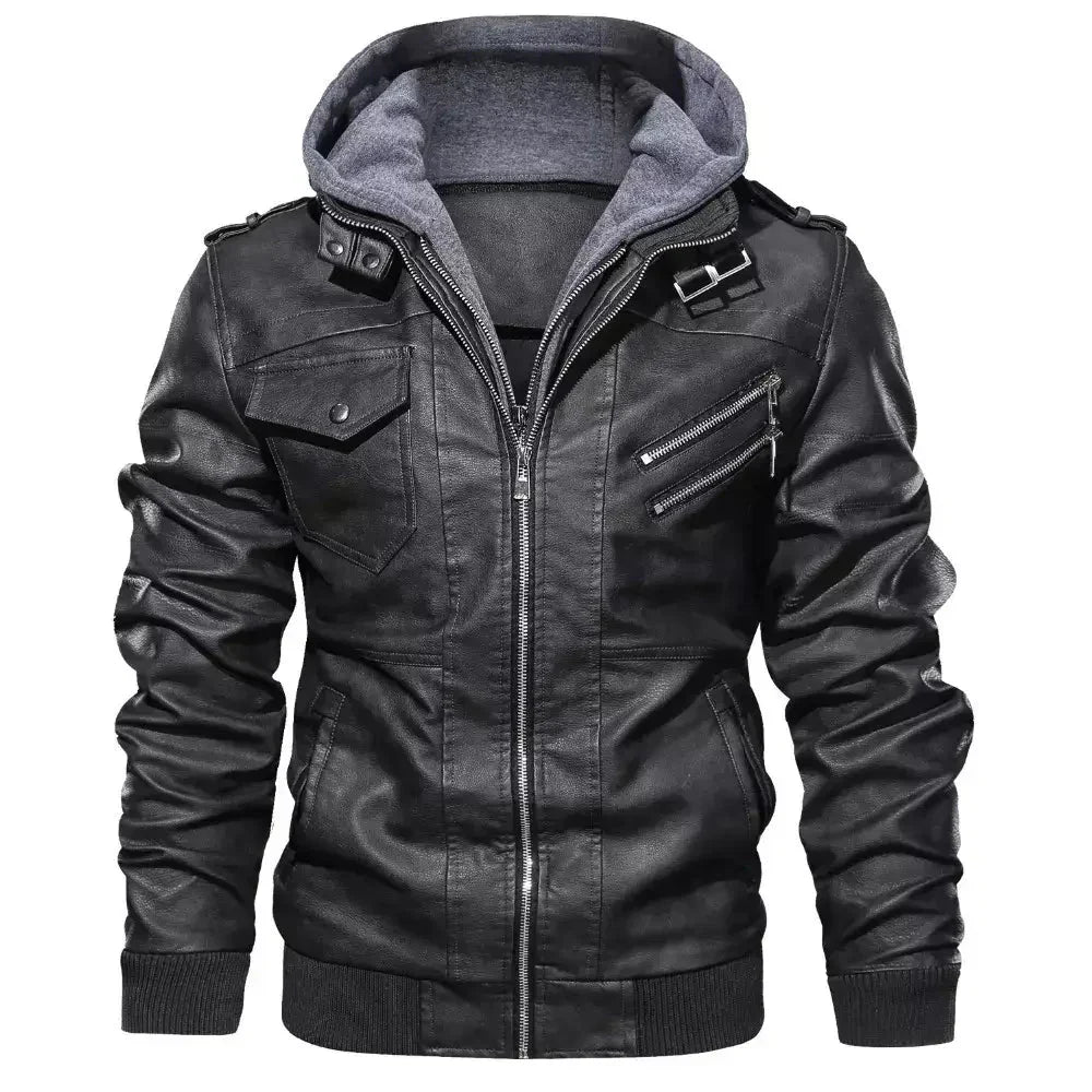Jaqueta de Couro Masculina com Capuz - Lojas Rafinno