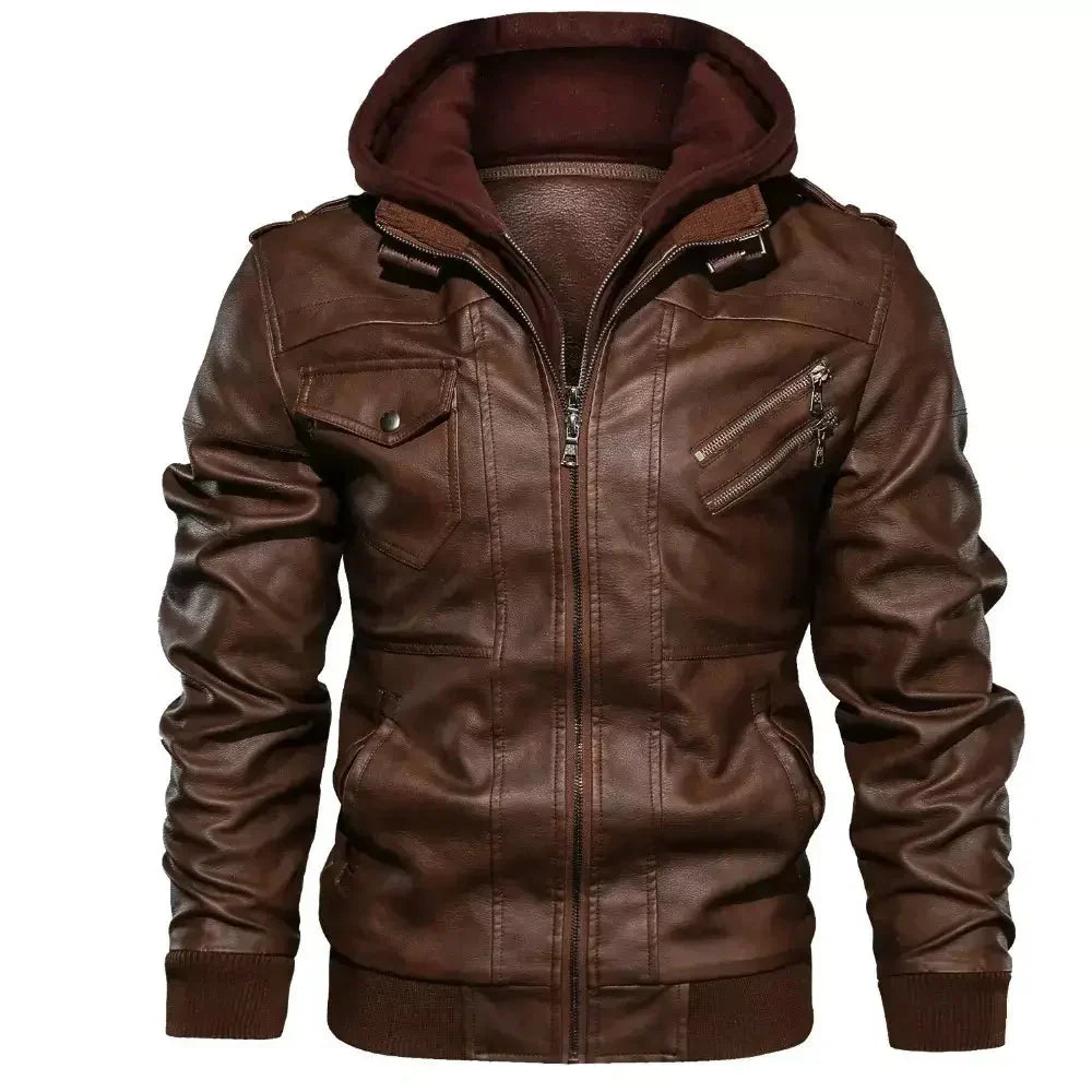 Jaqueta de Couro Masculina com Capuz - Lojas Rafinno